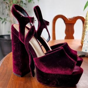 WORN ONCE ASOS Premium Dark Red Velvet Platform Heels - Size 8.5